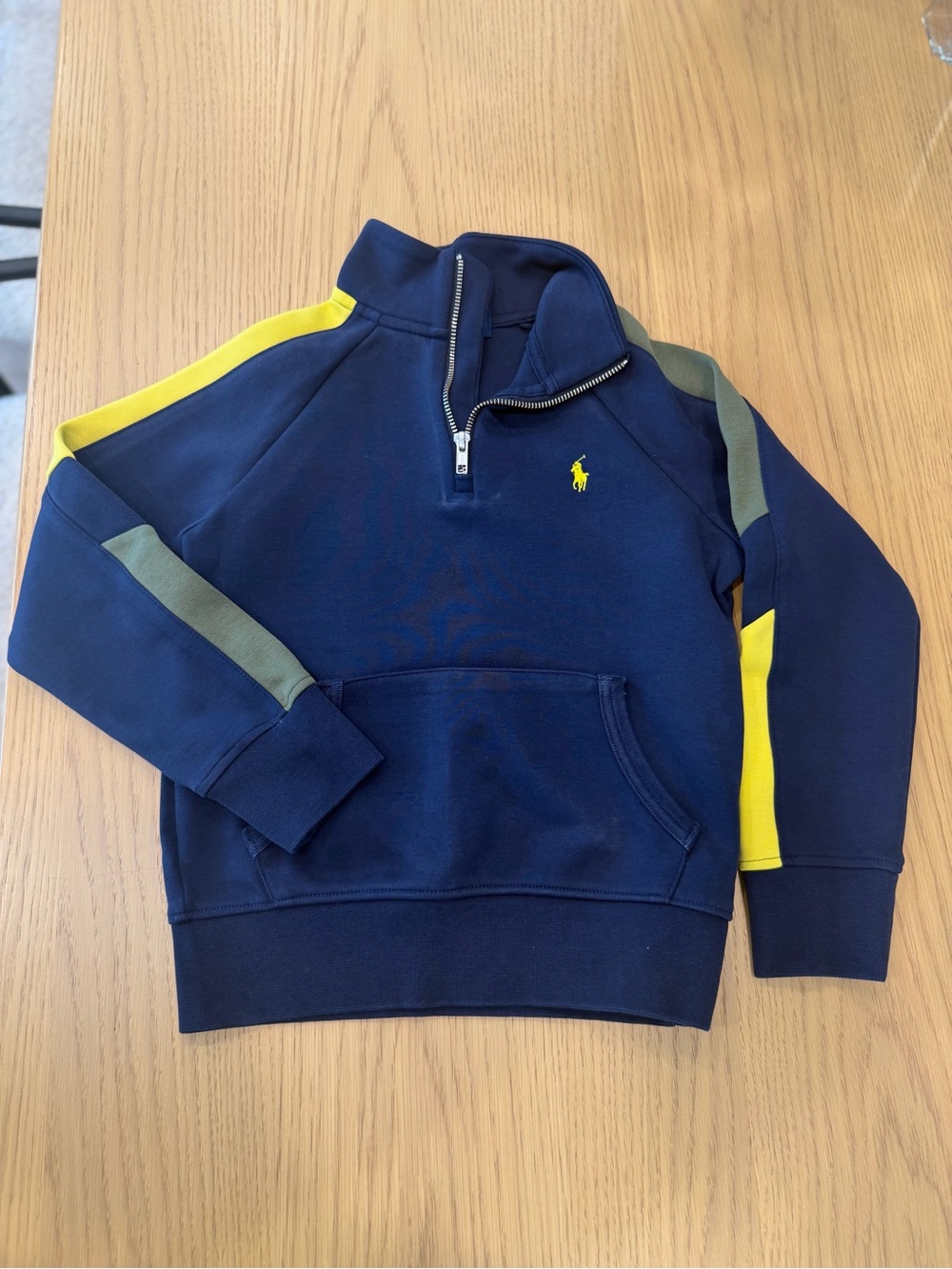 Polo by Ralph Lauren Navy Half-Zip Sweatshirt with Yellow & Olive Stripes